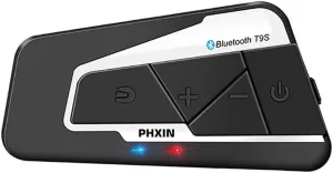 PHXIN T9S Motorcycle Bluetooth Headset, 10 Riders Helmet Bluetooth Intercom, Universal IP67 Communication Systems with Music Sharing, Noise Cancellation, FM Radio, Fit for Snowmobile, (1 Pack)