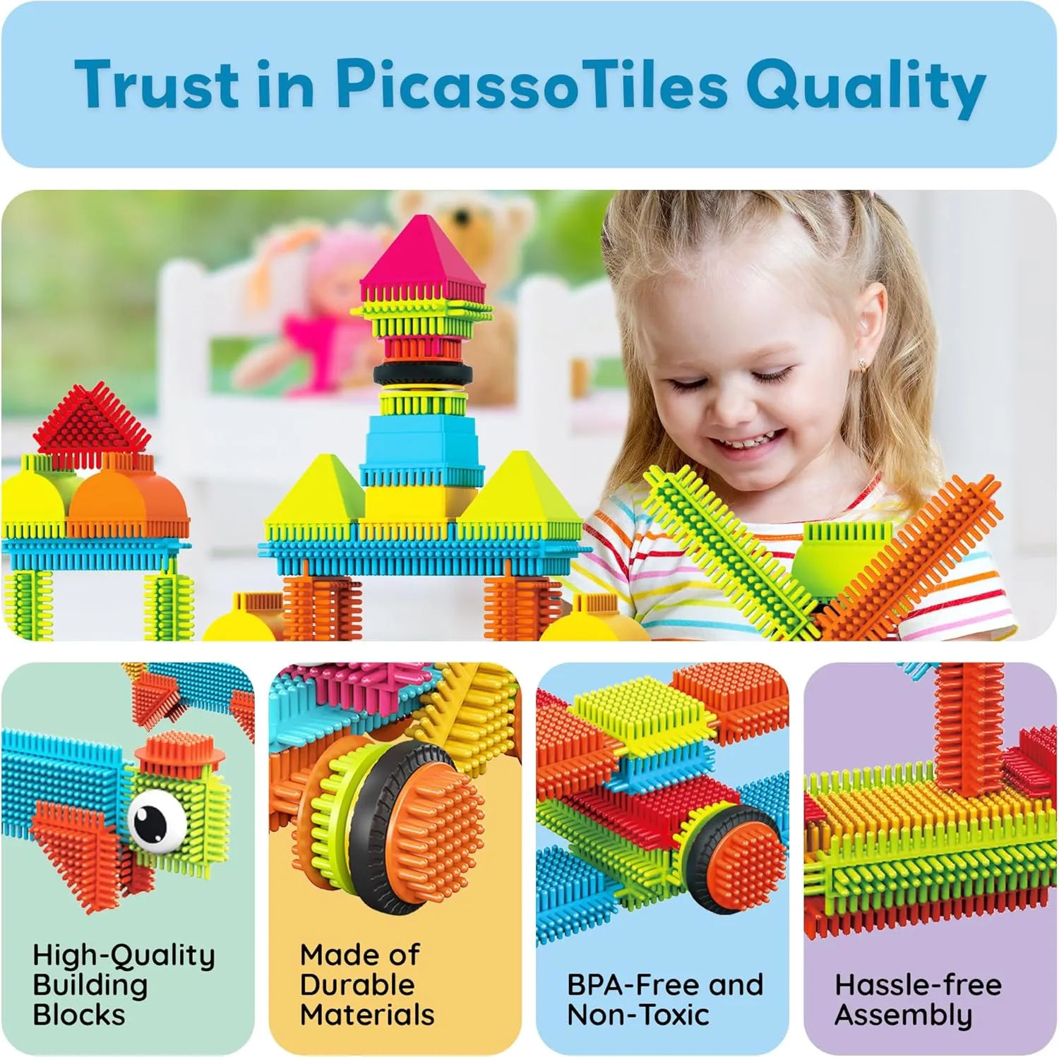 PicassoTiles 240pcs Hedgehog Interlocking Building Shape 3D Blocks, STEAM Educational, Creative, Fun Construction Playset, Sensory Toy Gift for Preschool and Kindergarten Kids, Ages 3 and Up, PTB240