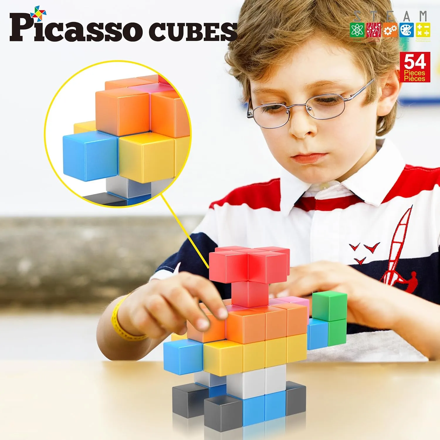 PicassoTiles Magnet Cube Building Blocks 1.2" 3CM Magnetic Cubes Toy Construction Building Educational Sensory Toys with Idea Booklet for School & Preschool Kids Boys Girls Toddlers PMC301