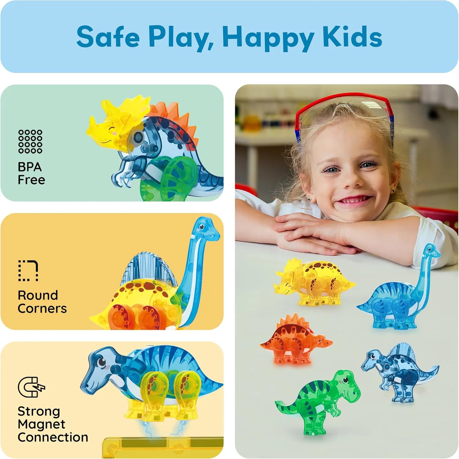 PicassoTiles Magnet Tile Dinosaur Action Figure Playset Mix or Match Compatible Prehistoric Parts STEM Magnetic Tiles for Creative Building Imaginative Educational Pretend Play Toddlers Ages 3  PTA28