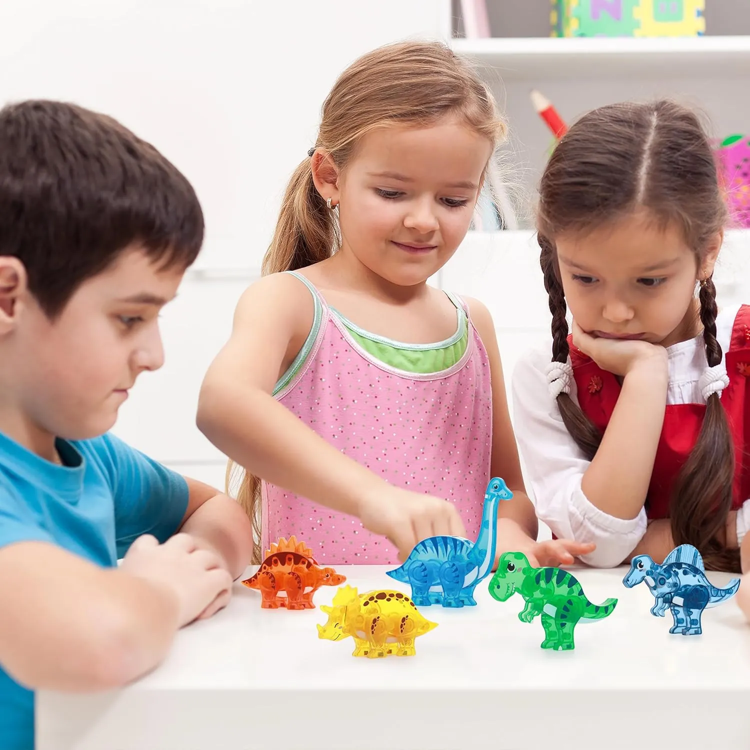 PicassoTiles Magnet Tile Dinosaur Action Figure Playset Mix or Match Compatible Prehistoric Parts STEM Magnetic Tiles for Creative Building Imaginative Educational Pretend Play Toddlers Ages 3  PTA28