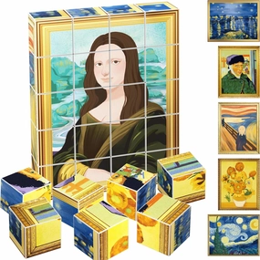 PicassoTiles 1” Magnetic Puzzle Building Cubes Blocks for kids, Van Gogh puzzle, Mona Lisa Hand puzzle, kids toys 3  year old boy girl, STEM toys, Toddler, Teen,Young Explorers,Educational Popular Art