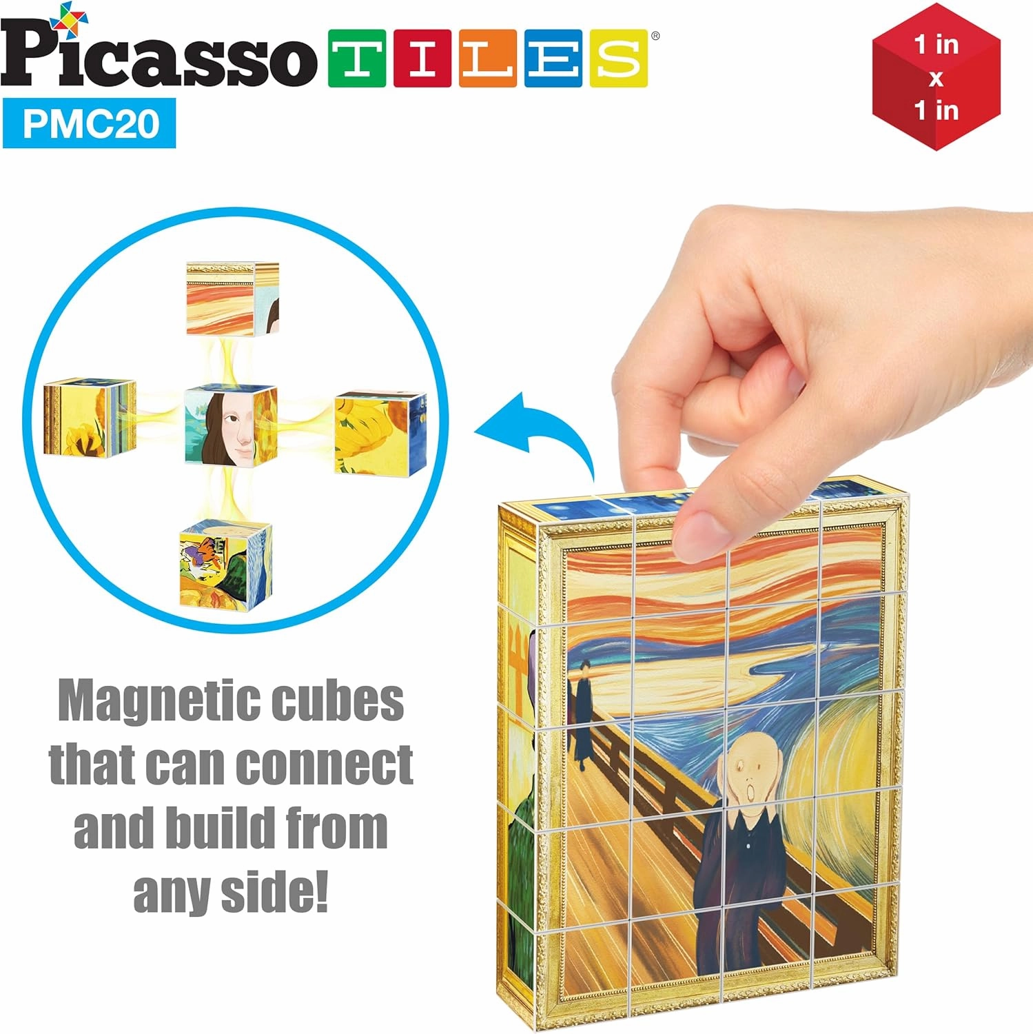 PicassoTiles 1” Magnetic Puzzle Building Cubes Blocks for kids, Van Gogh puzzle, Mona Lisa Hand puzzle, kids toys 3  year old boy girl, STEM toys, Toddler, Teen,Young Explorers,Educational Popular Art