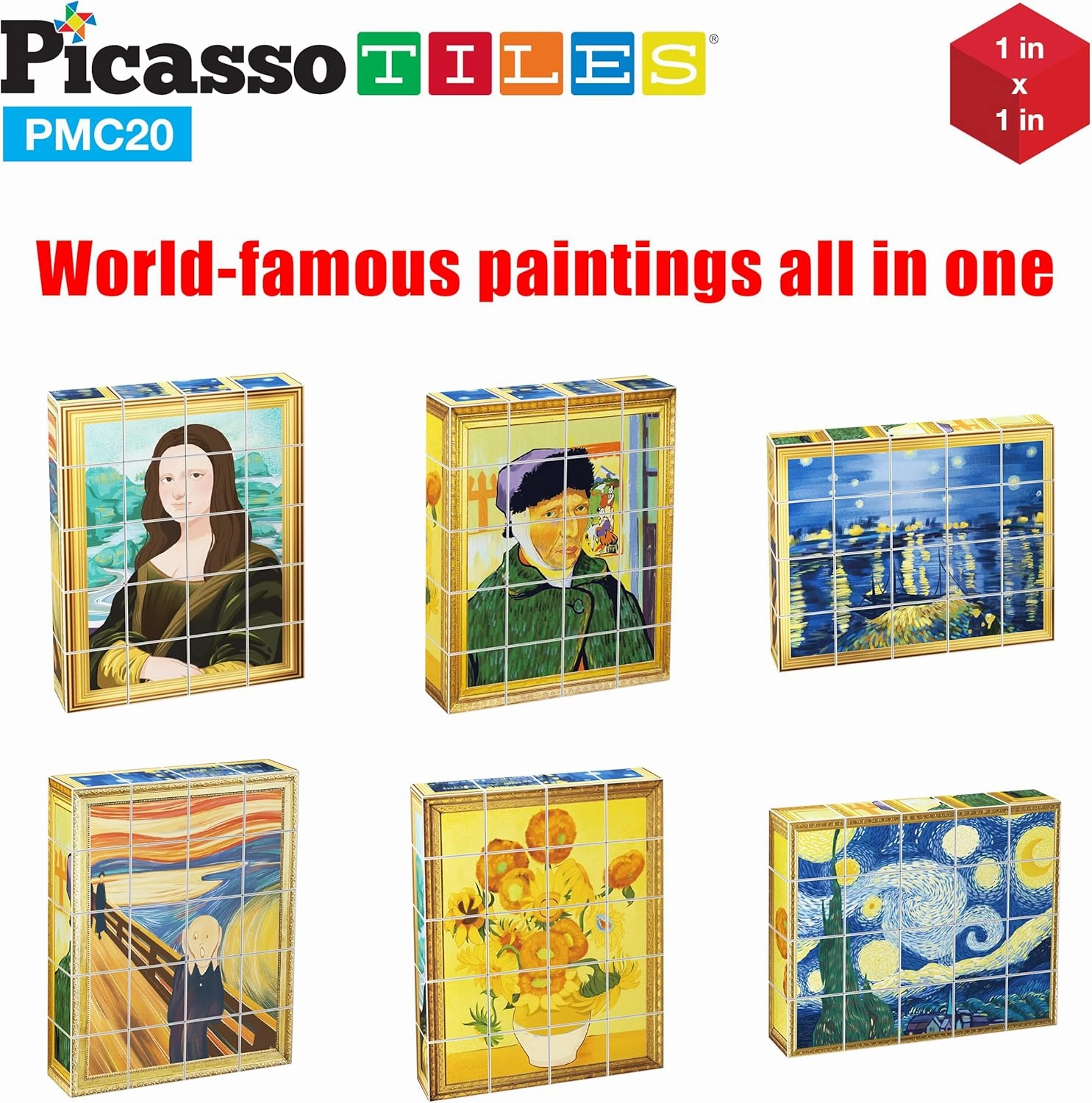 PicassoTiles 1” Magnetic Puzzle Building Cubes Blocks for kids, Van Gogh puzzle, Mona Lisa Hand puzzle, kids toys 3  year old boy girl, STEM toys, Toddler, Teen,Young Explorers,Educational Popular Art