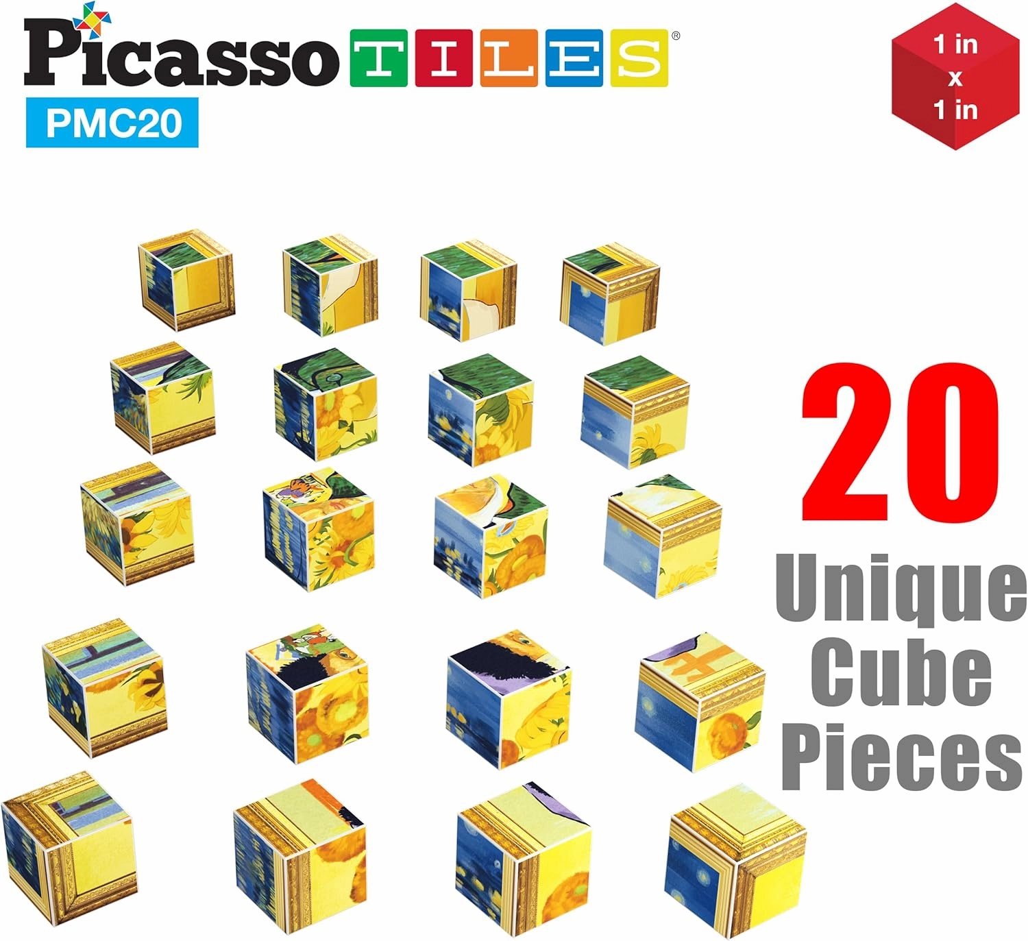 PicassoTiles 1” Magnetic Puzzle Building Cubes Blocks for kids, Van Gogh puzzle, Mona Lisa Hand puzzle, kids toys 3  year old boy girl, STEM toys, Toddler, Teen,Young Explorers,Educational Popular Art