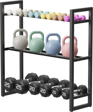 Pickpiff Adjustable 3-Tier Dumbbell Rack – Heavy-Duty Metal Weight Storage Stand for Dumbbells, Kettlebells, and More – Space-Efficient Home Gym Organizer – 360 lb Capacity (Dumbbells Not Included)