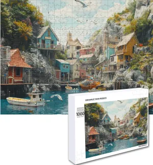 Picturesquare Fishing Village 1000 Piece Jigsaw Puzzle for Adults -Challenging Puzzle Perfect for Game Nights - 3 Size Customized Puzzles