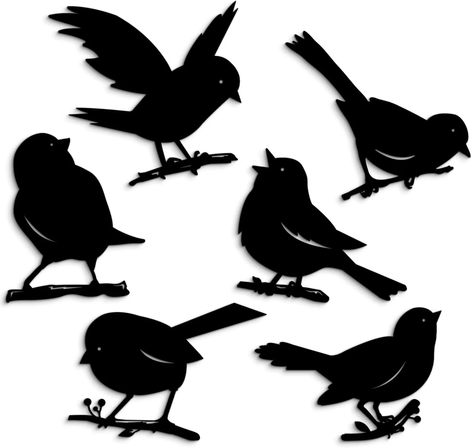 Pigort 6 Pieces Metal Bird Wall Art, Black Birds Decor for Yard Garden, Bird Home Decor for Gift Bird Lover Living Room Bedroom Kitchen Office