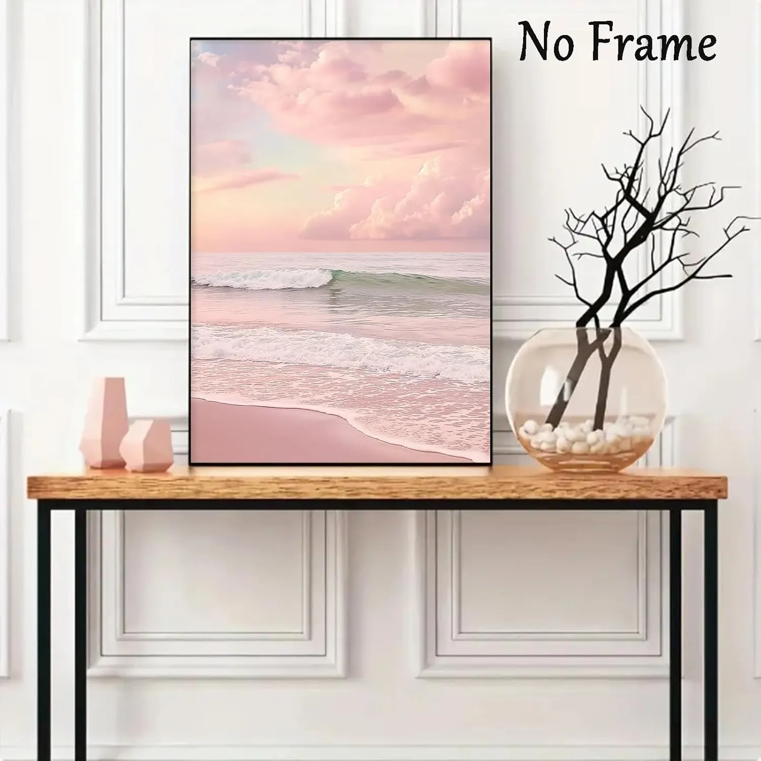 Pink Beach Canvas Wall Art Ocean Waves Picture Pink Modern Coastal Prints Sunset Beach Canvas Wall Art Sea Landscape Print Modern Seascape Art Painting Sunrise Ocean Poster Prints 16x24in No Frame