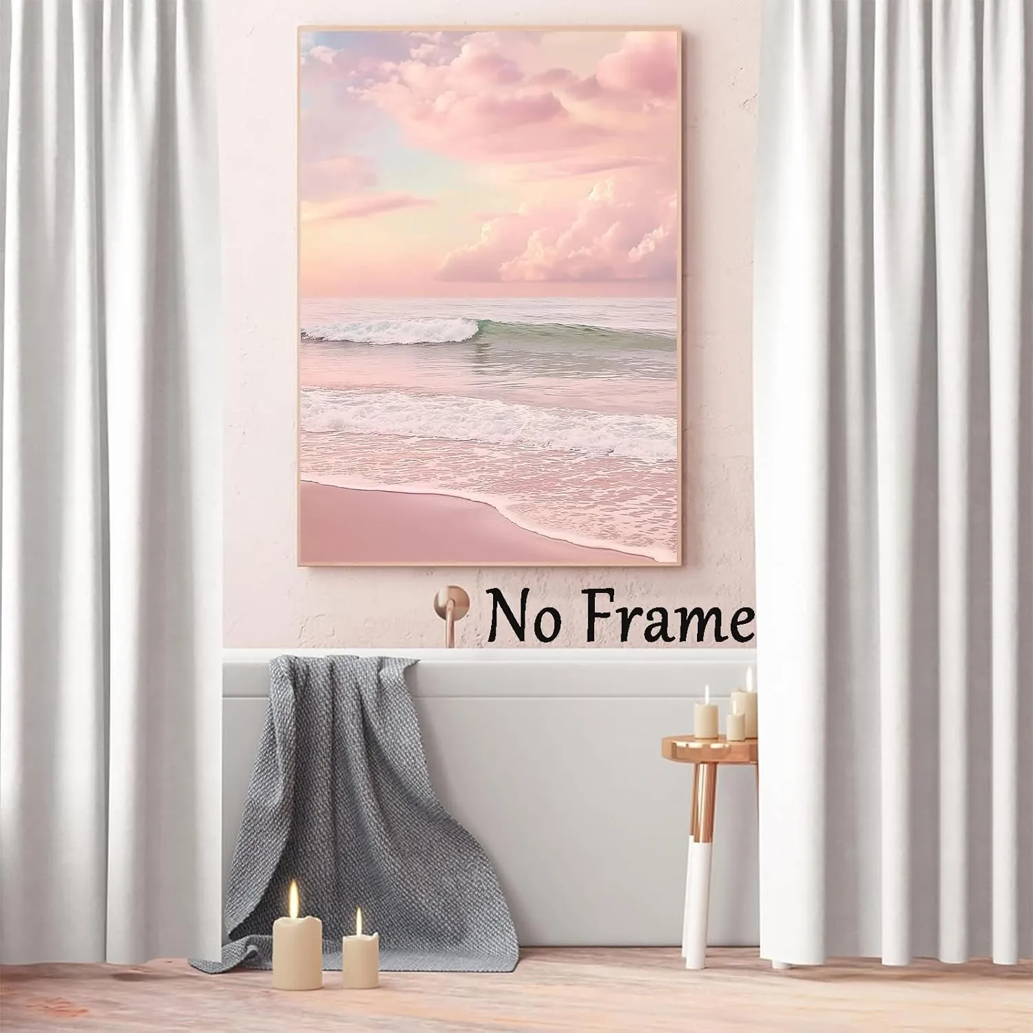 Pink Beach Canvas Wall Art Ocean Waves Picture Pink Modern Coastal Prints Sunset Beach Canvas Wall Art Sea Landscape Print Modern Seascape Art Painting Sunrise Ocean Poster Prints 16x24in No Frame