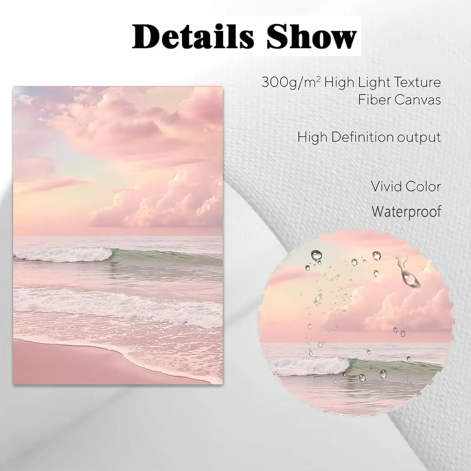 Pink Beach Canvas Wall Art Ocean Waves Picture Pink Modern Coastal Prints Sunset Beach Canvas Wall Art Sea Landscape Print Modern Seascape Art Painting Sunrise Ocean Poster Prints 16x24in No Frame