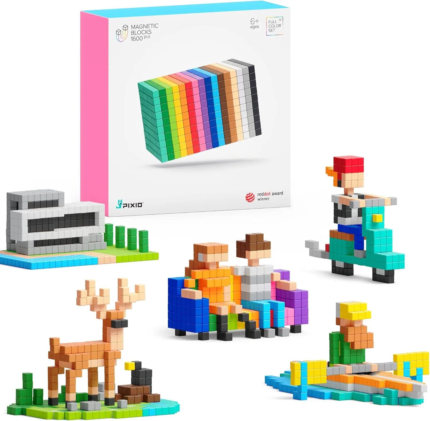 PIXIO-1600 Magnetic Blocks - Pixel Art Building Toys - Open Ended Gifts for Geeks - Display Desk Toys for Adults - Tiny Magnet Blocks