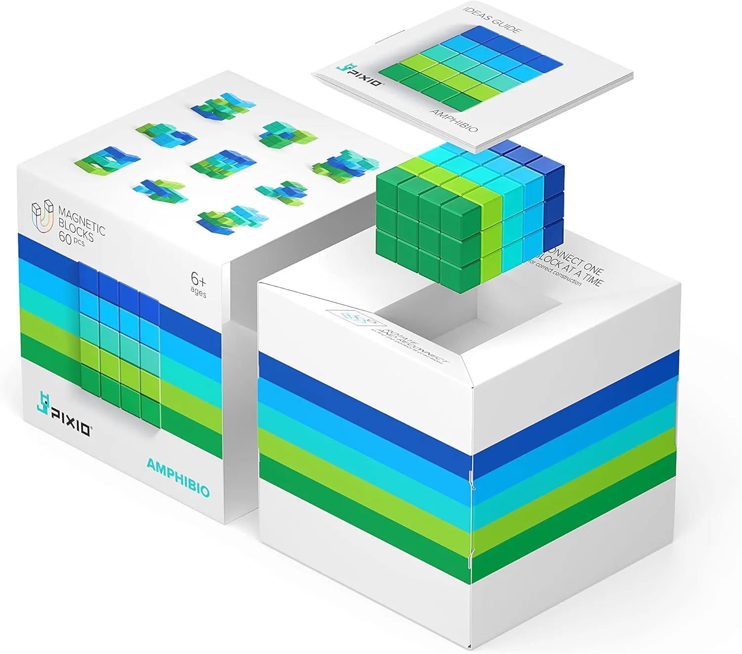 PIXIO Amphibio- Tiny Magnetic Blocks Building Toy in The Pixel Art Style with Free App - 5/16" Plastic Cubes with 6 Magnets Inside - Open Ended Toy - Creativity Toy for Ages 6 