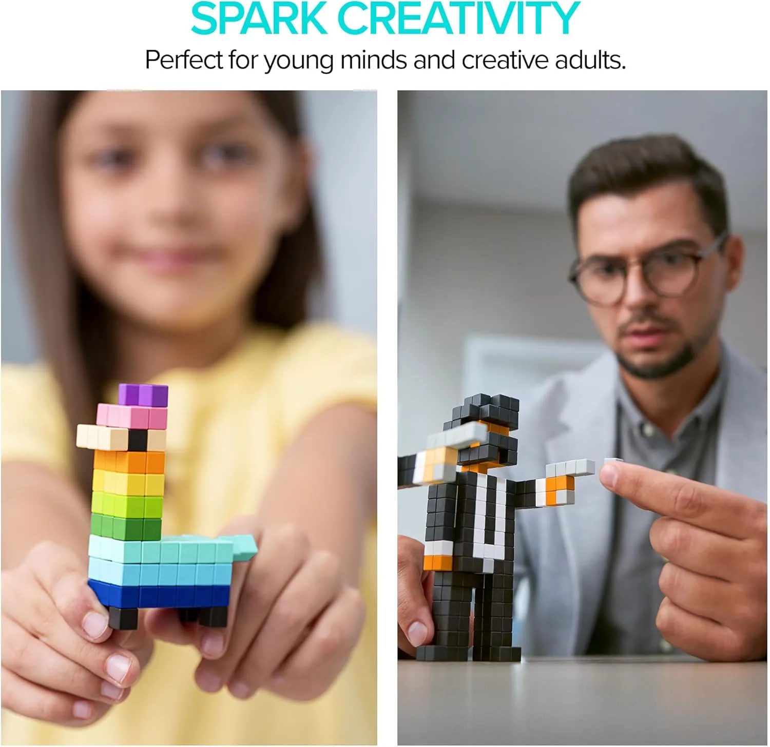 PIXIO Amphibio- Tiny Magnetic Blocks Building Toy in The Pixel Art Style with Free App - 5/16" Plastic Cubes with 6 Magnets Inside - Open Ended Toy - Creativity Toy for Ages 6 