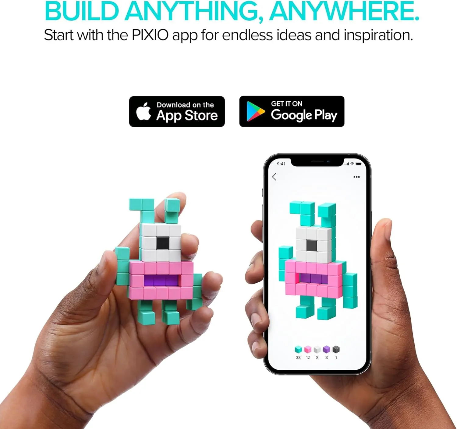 PIXIO Amphibio- Tiny Magnetic Blocks Building Toy in The Pixel Art Style with Free App - 5/16" Plastic Cubes with 6 Magnets Inside - Open Ended Toy - Creativity Toy for Ages 6 