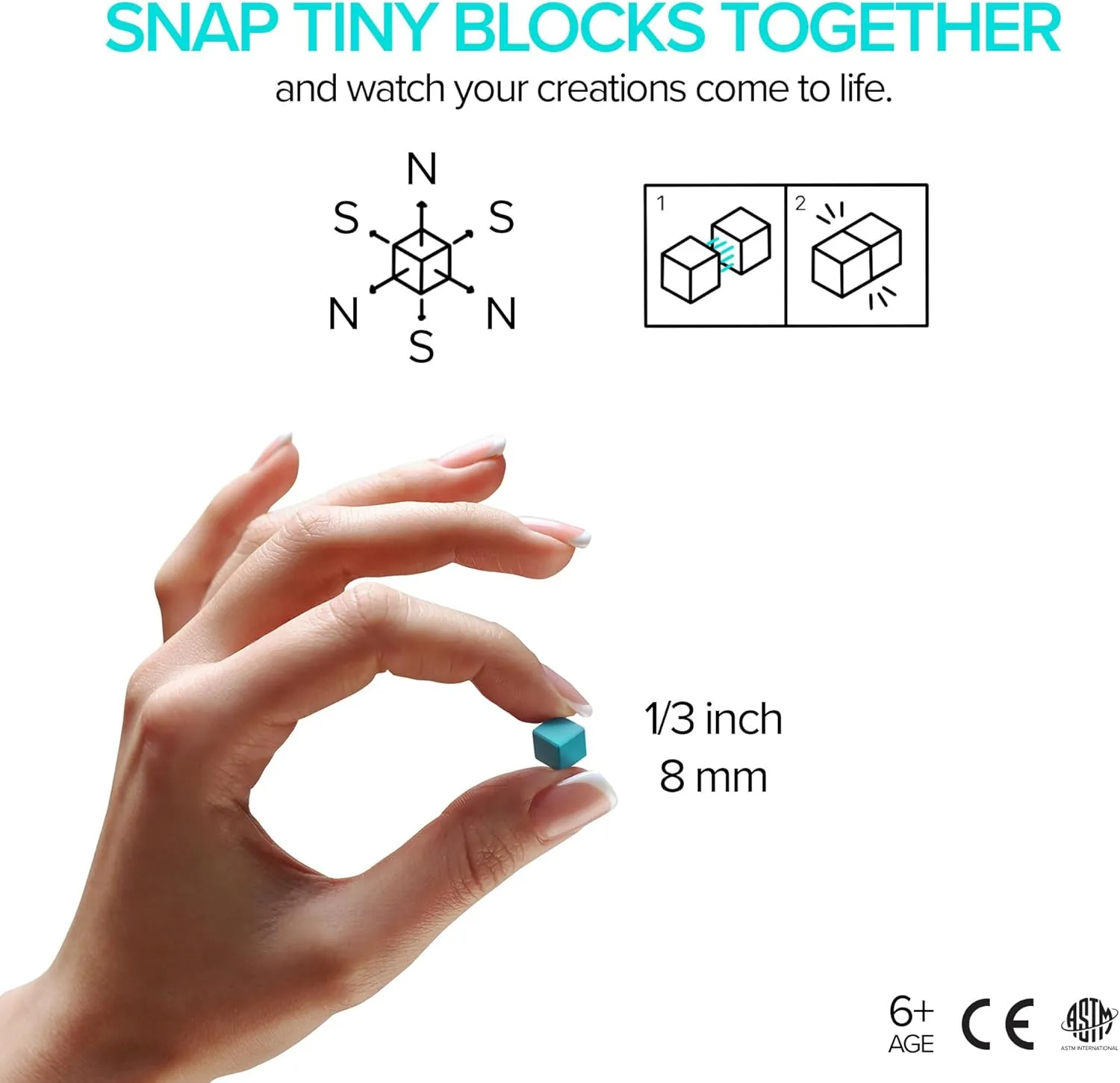 PIXIO Amphibio- Tiny Magnetic Blocks Building Toy in The Pixel Art Style with Free App - 5/16" Plastic Cubes with 6 Magnets Inside - Open Ended Toy - Creativity Toy for Ages 6 
