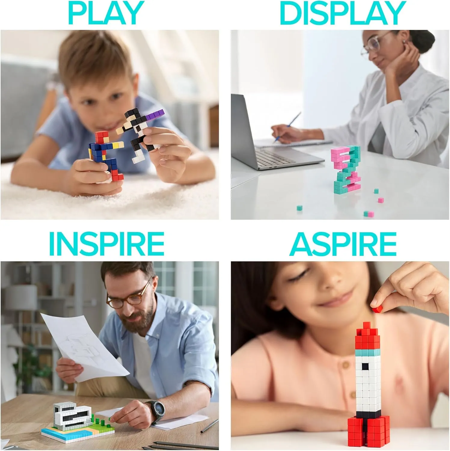 PIXIO Amphibio- Tiny Magnetic Blocks Building Toy in The Pixel Art Style with Free App - 5/16" Plastic Cubes with 6 Magnets Inside - Open Ended Toy - Creativity Toy for Ages 6 