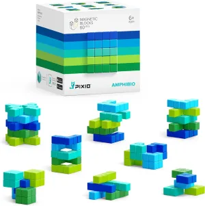 PIXIO Amphibio- Tiny Magnetic Blocks Building Toy in The Pixel Art Style with Free App - 5/16" Plastic Cubes with 6 Magnets Inside - Open Ended Toy - Creativity Toy for Ages 6 