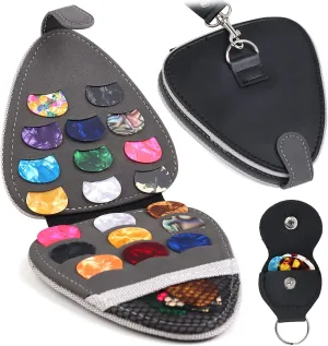 PlasMaller Guitar Picks Holder for Acoustic Electric Guitar, Variety Pack Pick Storage Pouch Box, PU leather Plectrums Bag with Lanyard (Black)