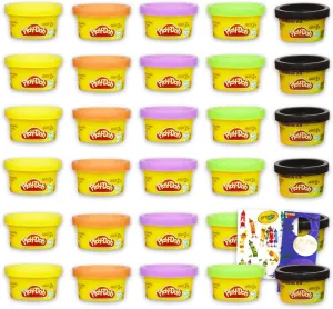 Play Doh Bulk 30 Pack - Bundle with 30 Play Doh Cans for Party Favors, Easter Basket Stuffers, Kids Arts & Crafts Plus Tattoos | Play Doh Bulk Party Favors (Halloween Packaging)