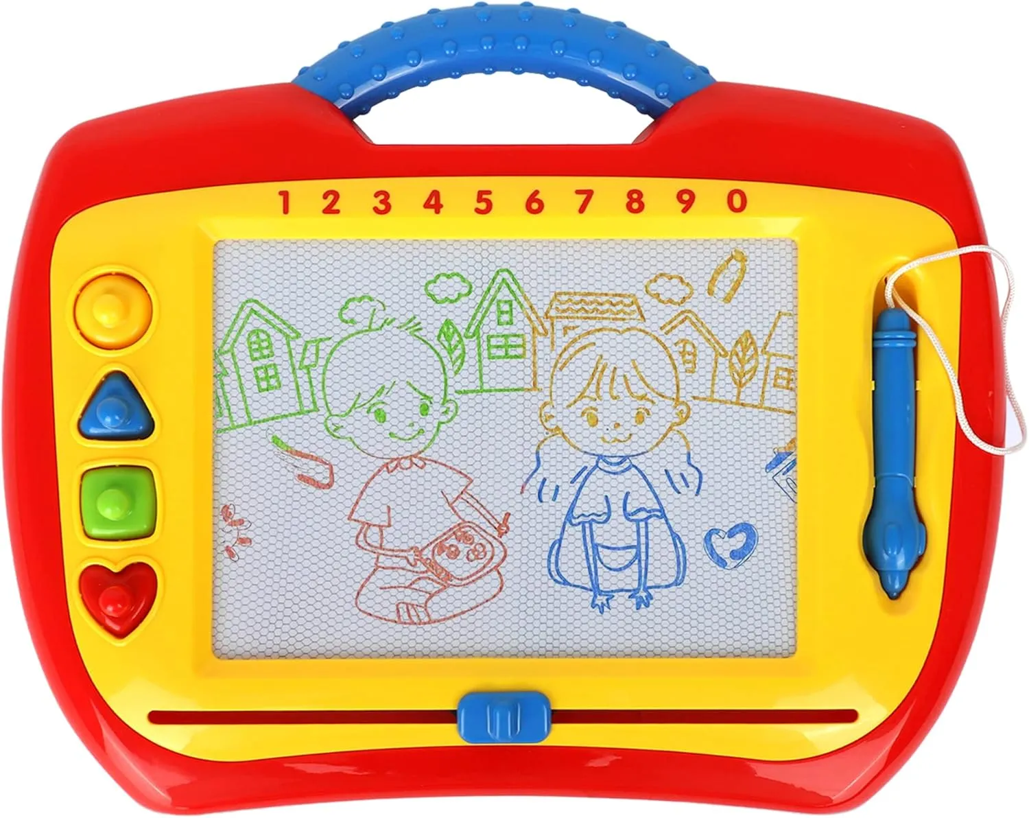 Playkidz Magnetic Drawing Board Toy for Kids, Large Color Doodle Board Writing Painting Sketch Pad, Write and Play, Draw and Stamp, Erase and Write Again, Ages 3 . (1 Pack)