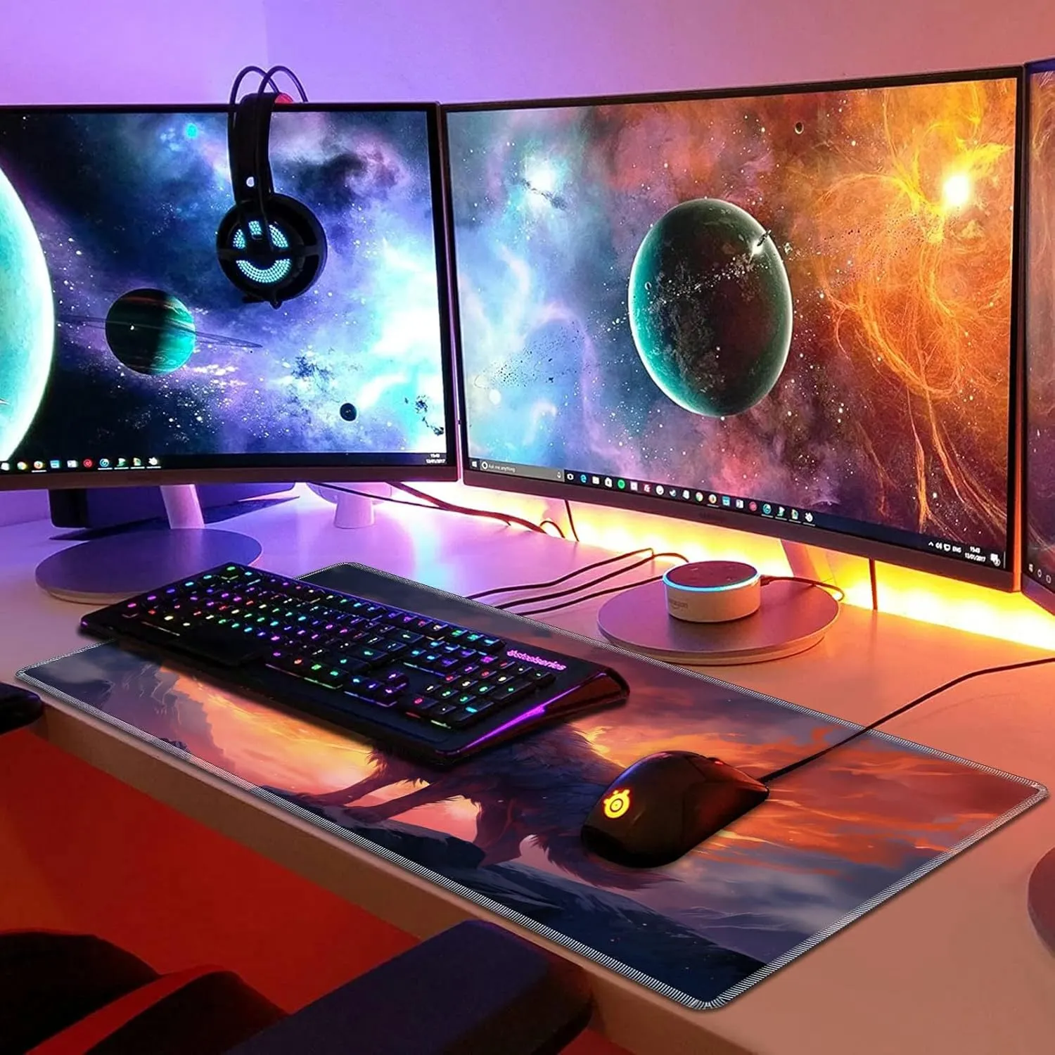 Playmat for MTG, 24 x 14 inches Game Play Mat for MTG TCG and Other Card Games, Trading Card Game Play Mat Desk Mats with Stitched Edges Non-Slip Base, Fire Wolf