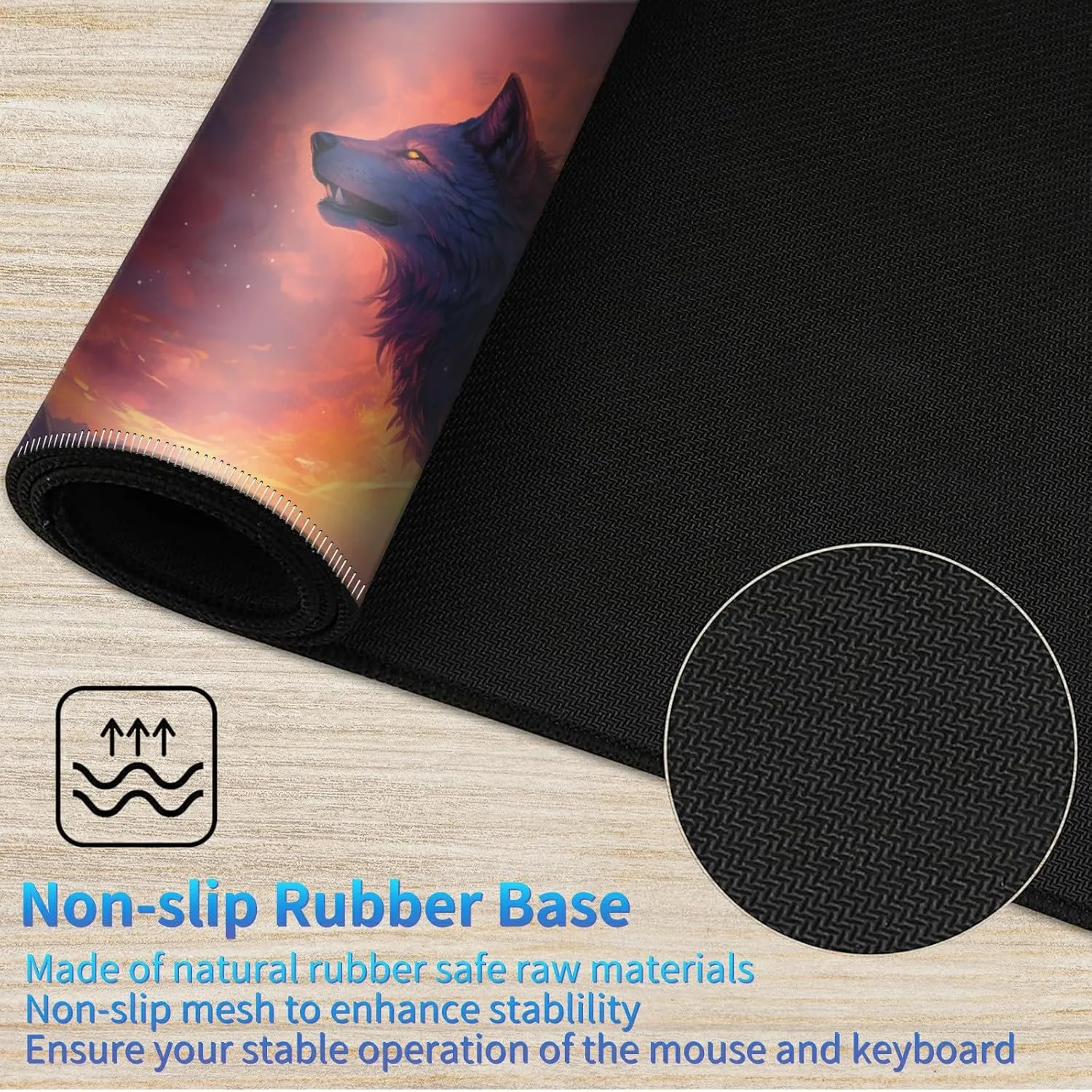 Playmat for MTG, 24 x 14 inches Game Play Mat for MTG TCG and Other Card Games, Trading Card Game Play Mat Desk Mats with Stitched Edges Non-Slip Base, Fire Wolf