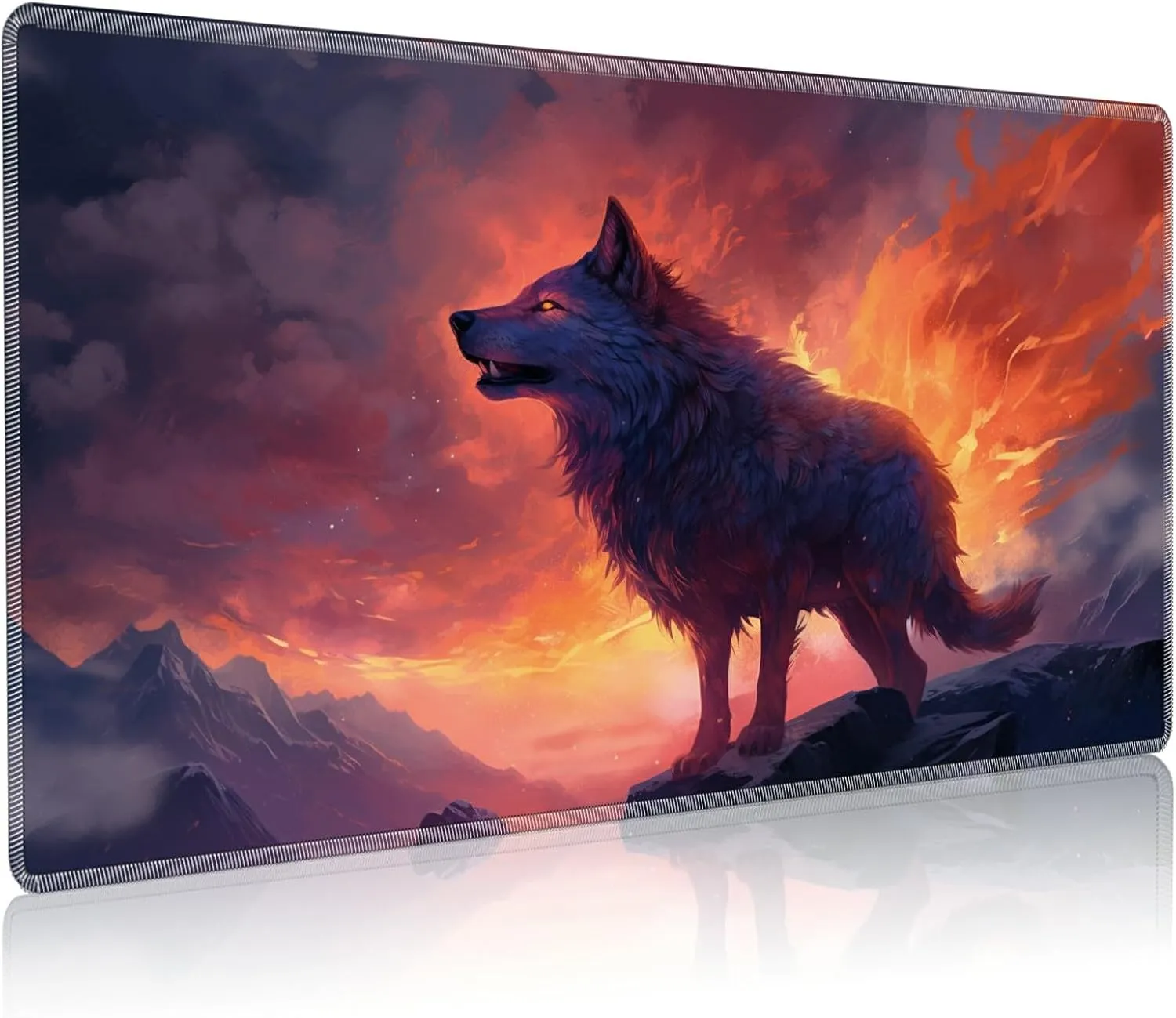Playmat for MTG, 24 x 14 inches Game Play Mat for MTG TCG and Other Card Games, Trading Card Game Play Mat Desk Mats with Stitched Edges Non-Slip Base, Fire Wolf