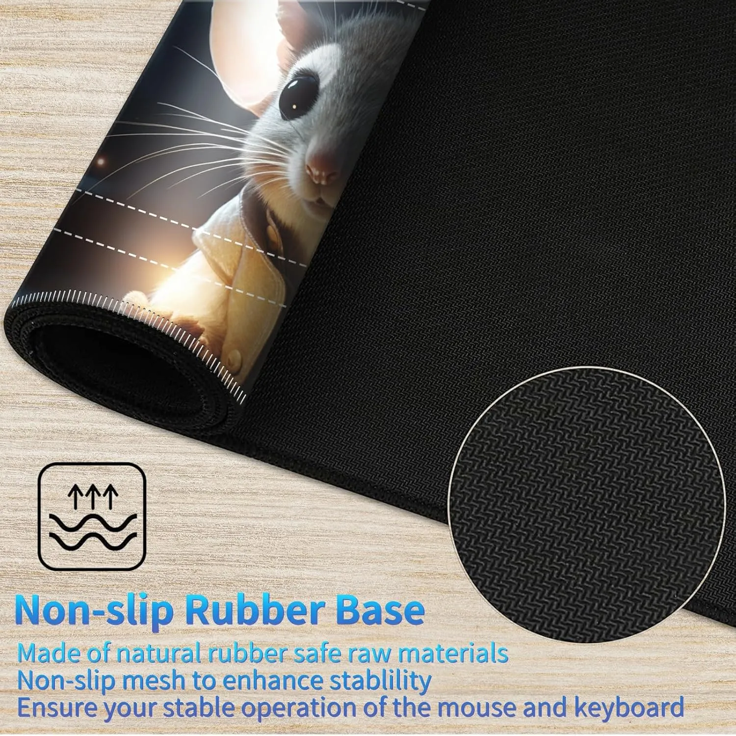 Playmat for MTG with Zones, 24 x 14 inches Game Play Mat for MTG TCG, Trading Card Game Play Mat Desk Mats with Stitched Edges Non-Slip Base, Cute Mouse