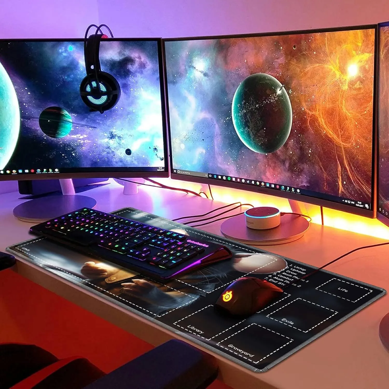 Playmat for MTG with Zones, 24 x 14 inches Game Play Mat for MTG TCG, Trading Card Game Play Mat Desk Mats with Stitched Edges Non-Slip Base, Cute Mouse
