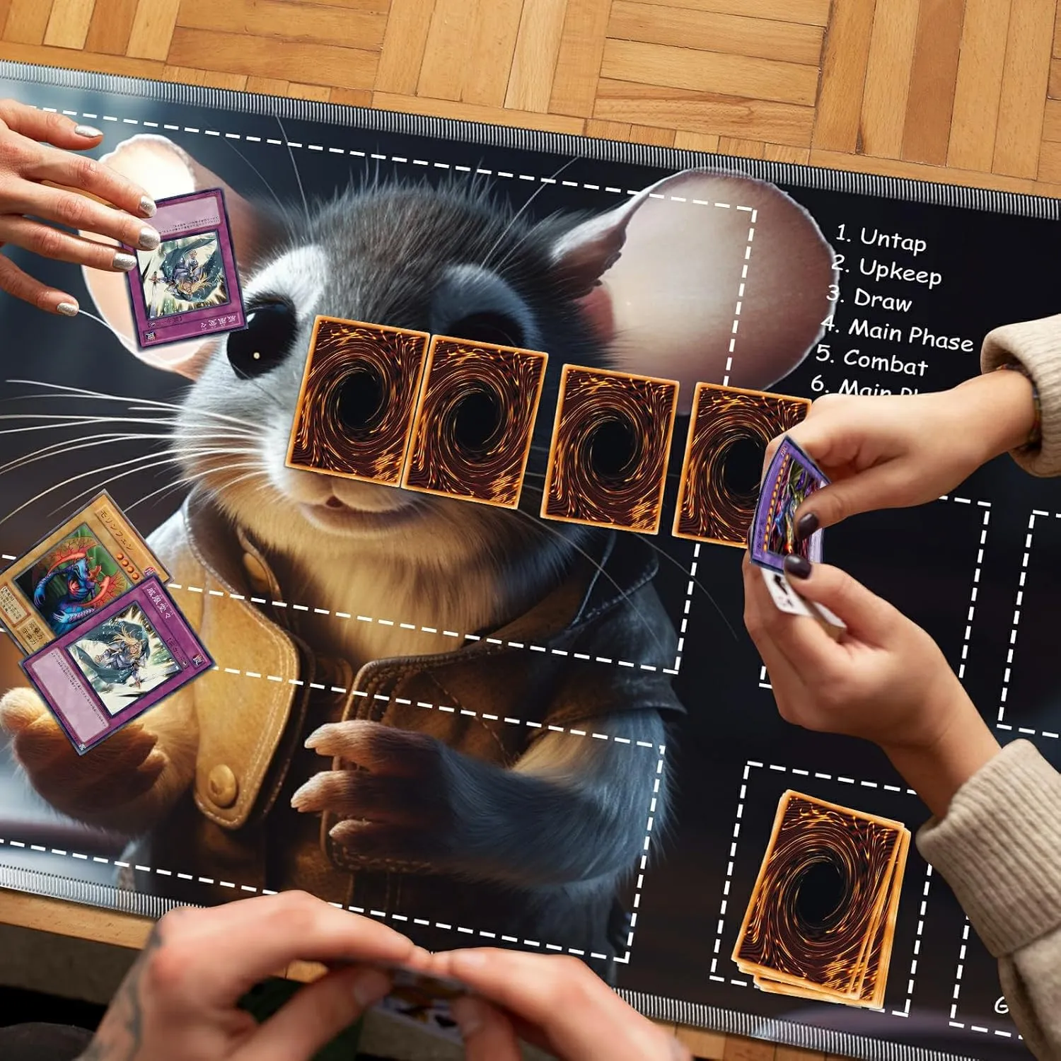 Playmat for MTG with Zones, 24 x 14 inches Game Play Mat for MTG TCG, Trading Card Game Play Mat Desk Mats with Stitched Edges Non-Slip Base, Cute Mouse