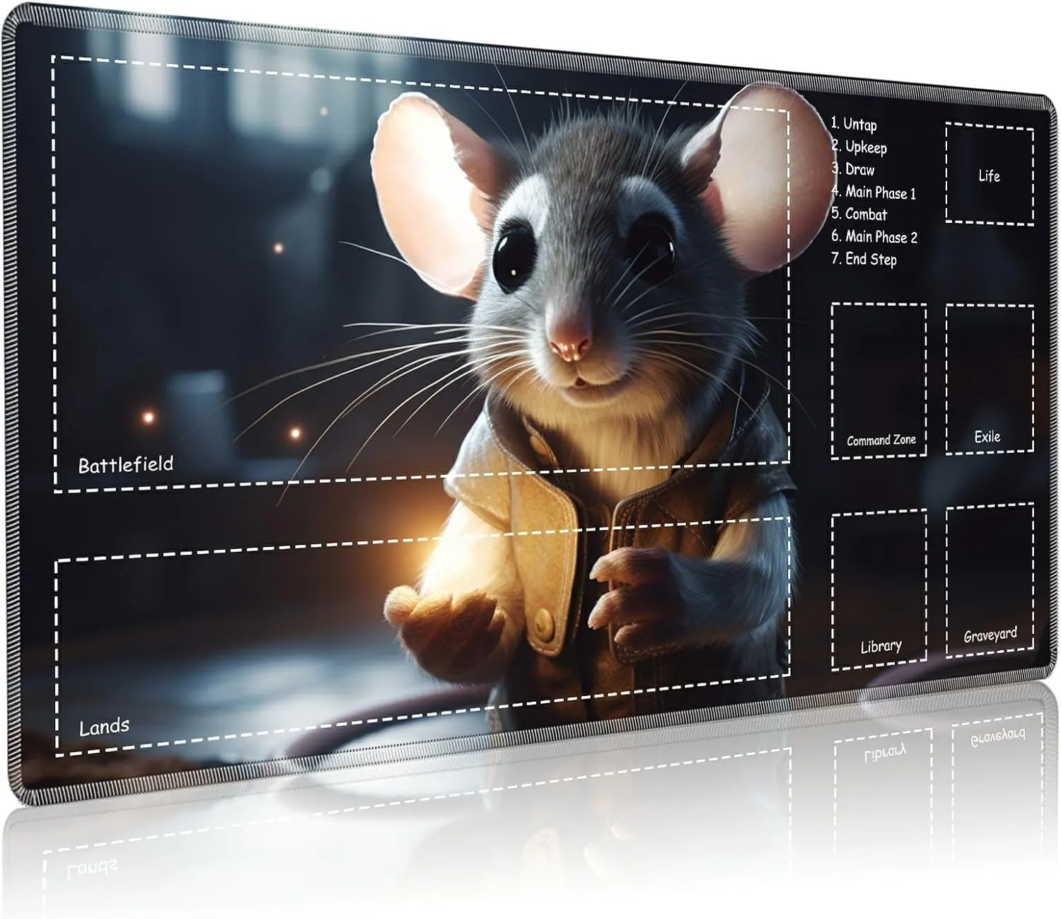 Playmat for MTG with Zones, 24 x 14 inches Game Play Mat for MTG TCG, Trading Card Game Play Mat Desk Mats with Stitched Edges Non-Slip Base, Cute Mouse