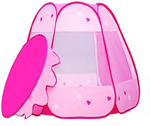 POCO DIVO Fairy Vase Tent Princess Playhouse Pink Playpen Girls Ball Pit Kids Pop-up Hexagon Mesh Play Tent