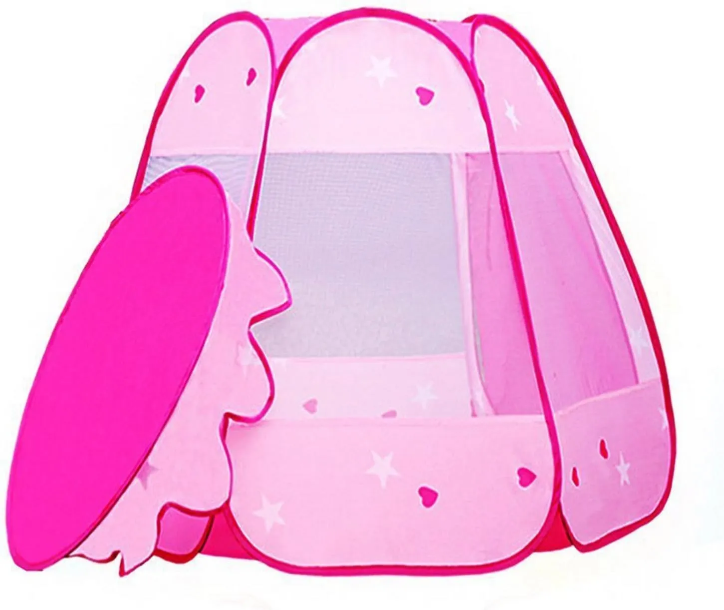 POCO DIVO Fairy Vase Tent Princess Playhouse Pink Playpen Girls Ball Pit Kids Pop-up Hexagon Mesh Play Tent