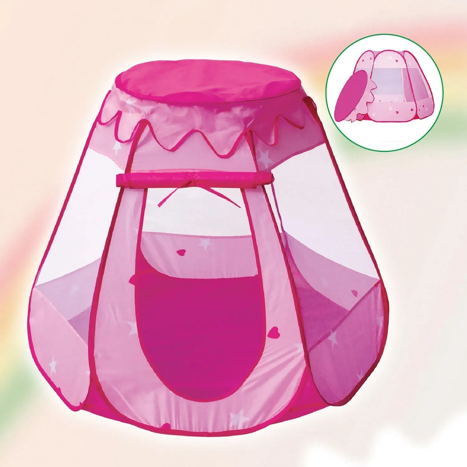 POCO DIVO Fairy Vase Tent Princess Playhouse Pink Playpen Girls Ball Pit Kids Pop-up Hexagon Mesh Play Tent