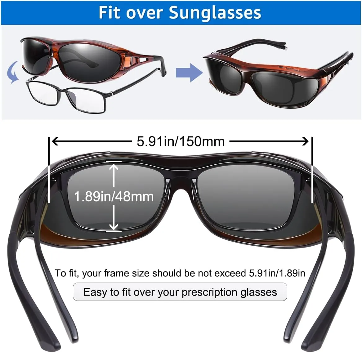 Polarized Sunglasses Wear Over Glasses Fitover Glasses for Men Sports Driving&Fishing UV400 Protection