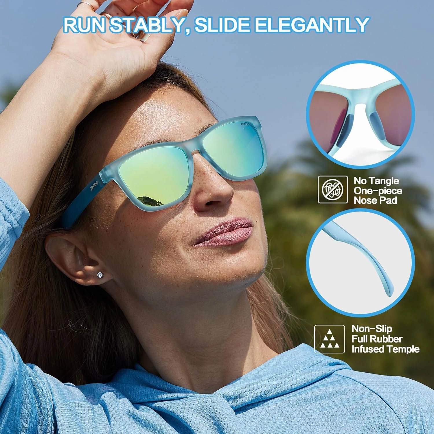 Polarized Sports Sunglasses for Women Men Running Retro Trendy Sun Glasses UV400 Protection Tangle Free