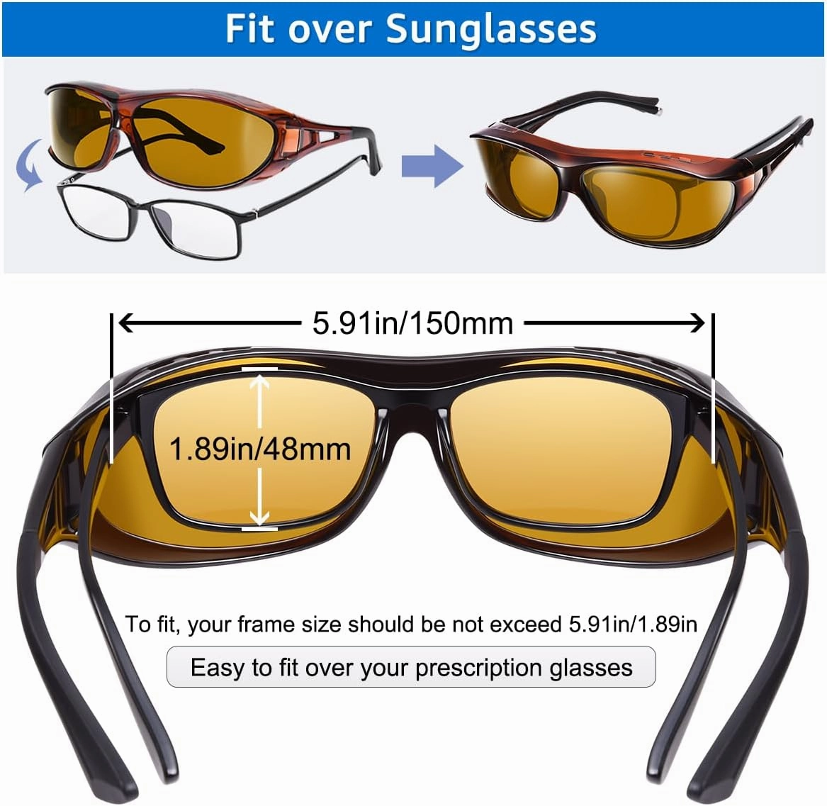 Polarized Sunglasses Wear Over Glasses Fitover Glasses for Men Sports Driving&Fishing UV400 Protection