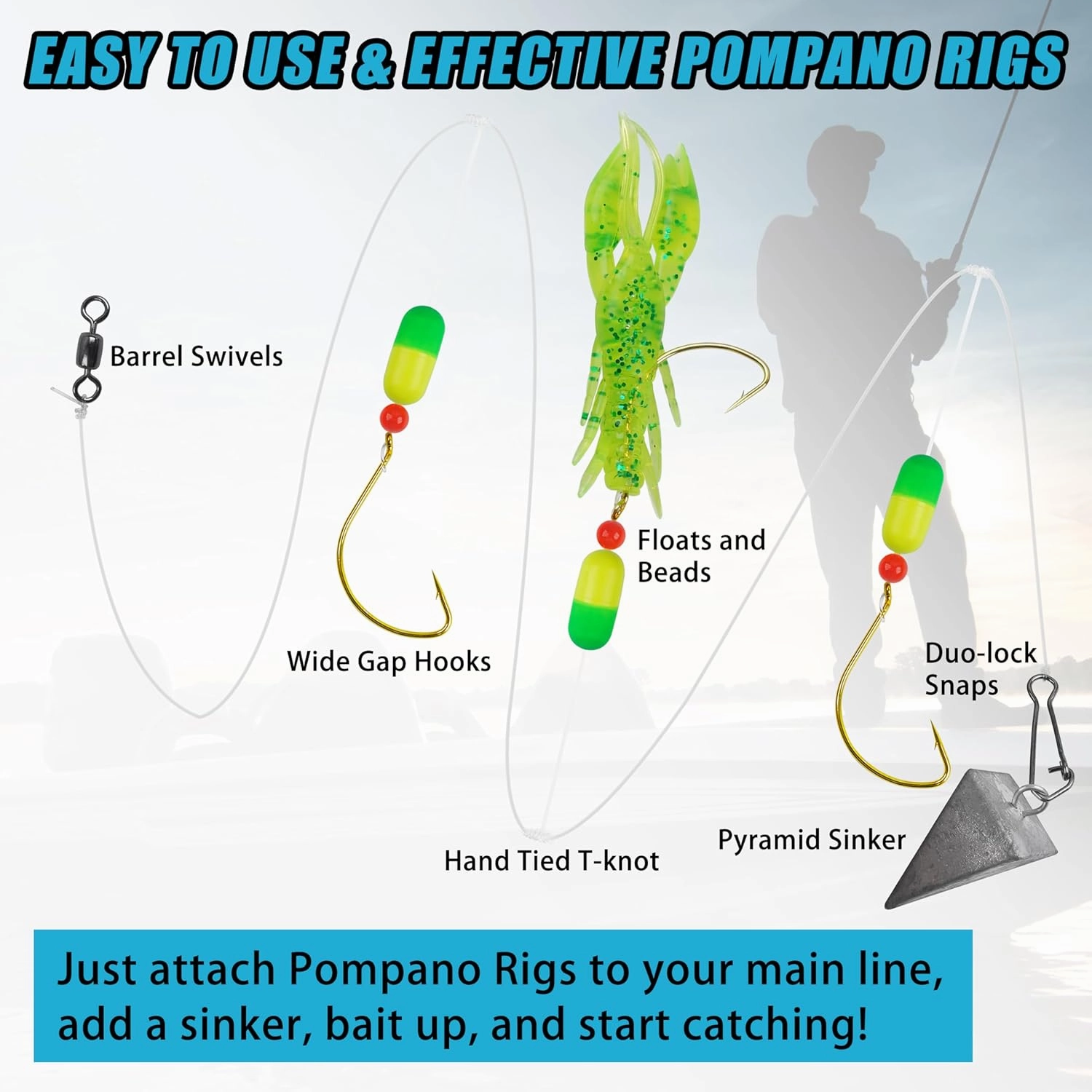 Pompano Rigs Surf Fishing Rigs Saltwater Triple Drop Pompano Rigs for Surf Fishing, Snell Floats Fishing Swivels Circle Hooks Pre-Rigged Fishing Rigs Tackle for Beach Offshore Surf Fishing 6/12pcs