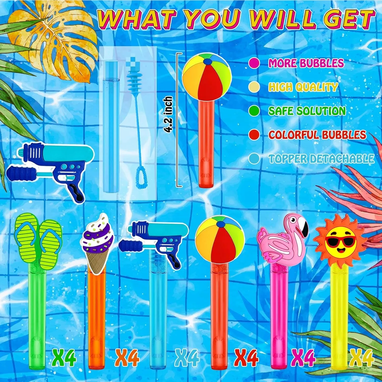 Pool Party Favors,24Pcs Summer Bubble Wands for Kids,Beach Bubble Wand for Pool Birthday Party Supplies,Classroom Prizes Pinata Goodie Bag Stuffers Gift