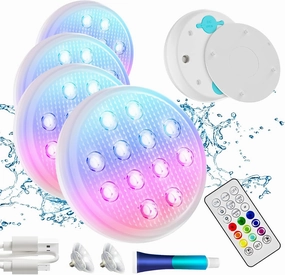 Pool Lights, Upgraded Rechargeable Submersible LED Lights with Remote, IP68 Waterproof 16 Color Floating Light with Magnet, Pool Light for Above Ground Inground Pools,Hot Tub, Bath 4 Pack