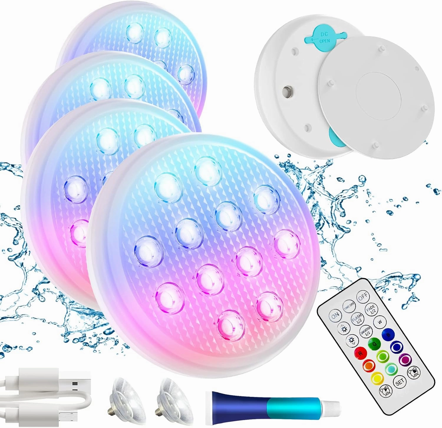 Pool Lights, Upgraded Rechargeable Submersible LED Lights with Remote, IP68 Waterproof 16 Color Floating Light with Magnet, Pool Light for Above Ground Inground Pools,Hot Tub, Bath 4 Pack