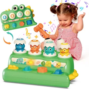 Pop Up Animal Toys for 6-12-18 Months Old Babies, Cause and Effect Toys with Buttons & Hammer, Musical Toy with Light, Early Learning Sensory Toy for 1 Year Old Toddler Boys Girls Birthday Gift