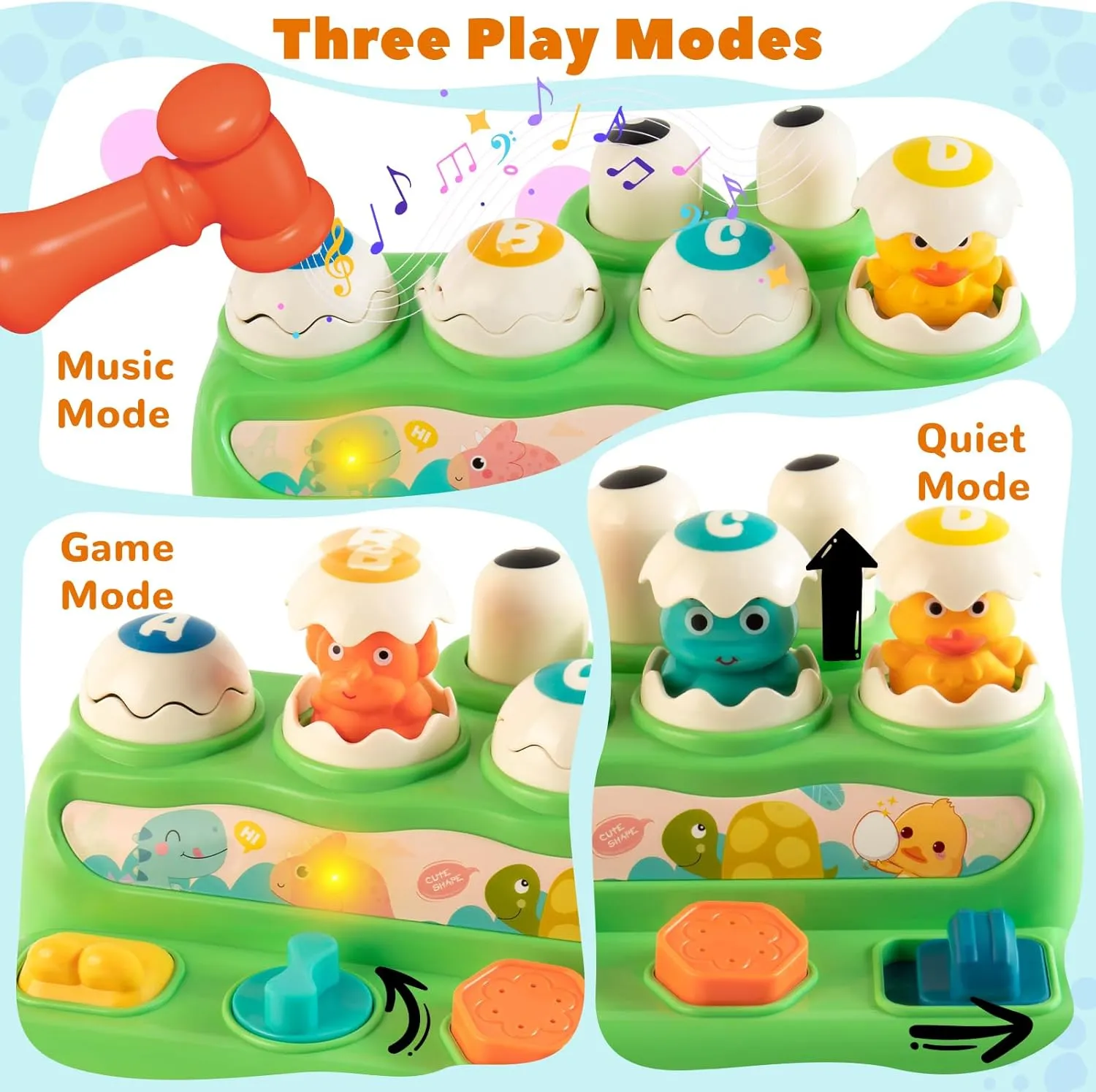 Pop Up Animal Toys for 6-12-18 Months Old Babies, Cause and Effect Toys with Buttons & Hammer, Musical Toy with Light, Early Learning Sensory Toy for 1 Year Old Toddler Boys Girls Birthday Gift