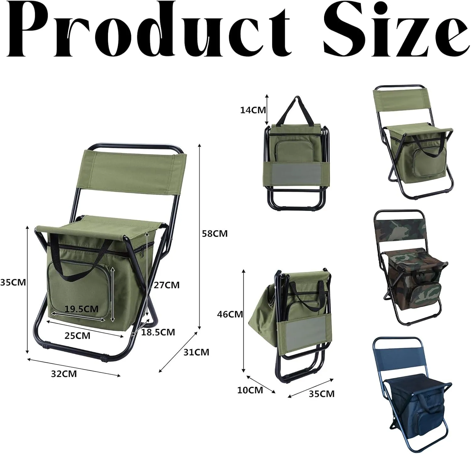 Portable Camping Chairs, Camping Outdoor Chair Ultralight with Cooler Insulated Picnic Bag, Camping Fishing Folding Chair, Camping Chairs for Adults (Camouflage)