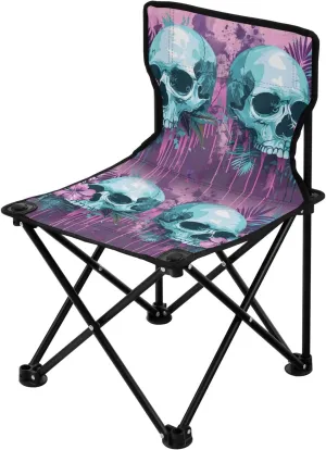 Portable Camping Folding Chairs Foldable Chair Small Skull Purple Lightweight Backpacking Outdoor Outside Fishing