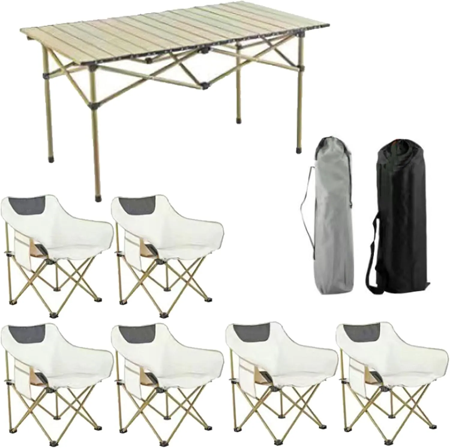 Portable Foldable Camping Table with air Set, Aluminum Roll-up Table Top Picnic Table Lightweight Camping Fur Set for BBQ Garden Hiking Fishing