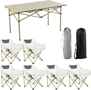 Portable Foldable Camping Table with air Set, Aluminum Roll-up Table Top Picnic Table Lightweight Camping Fur Set for BBQ Garden Hiking Fishing
