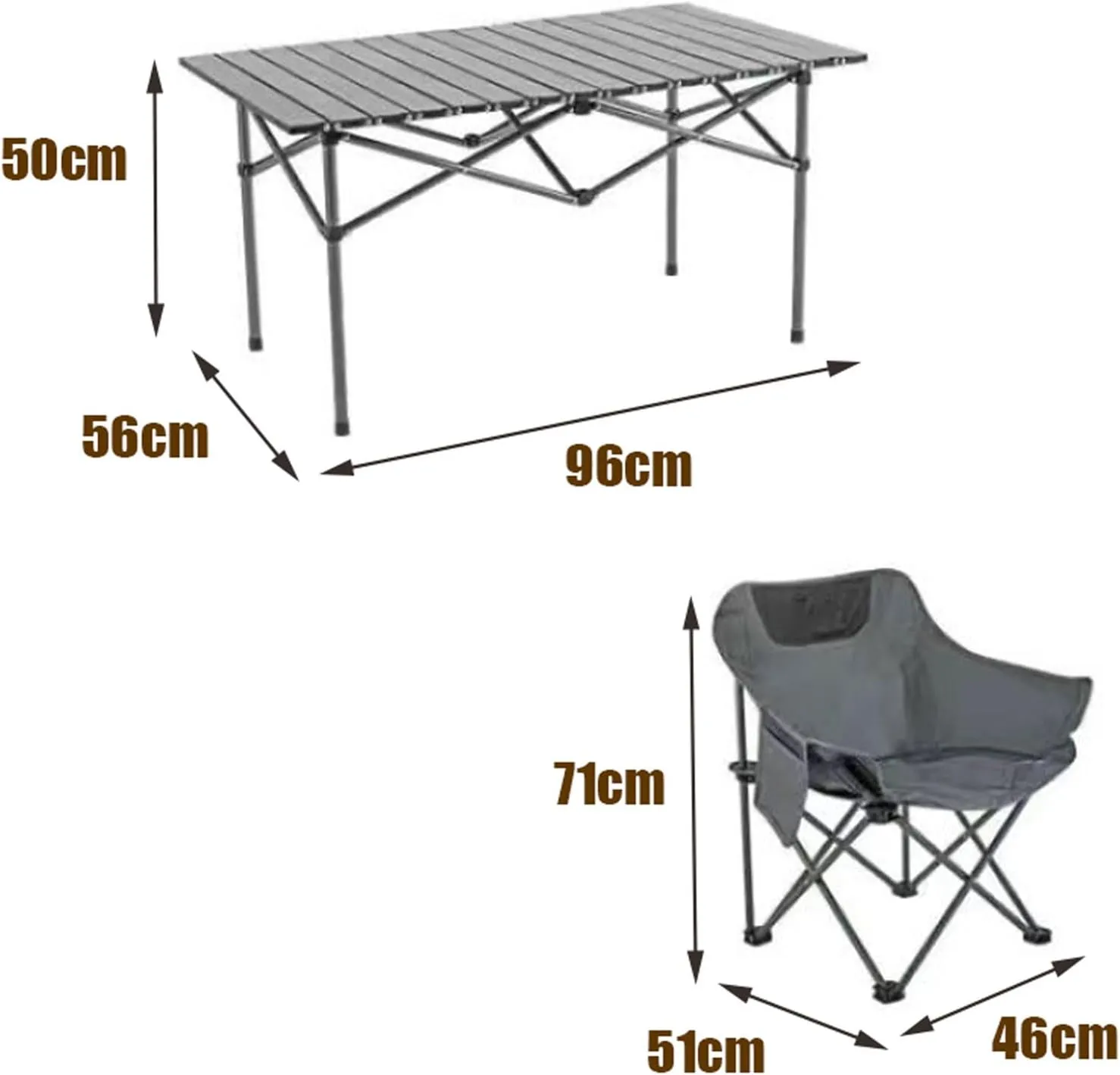 Portable Foldable Camping Table with Chair Set, Aluminum Roll-up Top Picnic Lightweight Furniture Set for BBQ Garden Hiking Fishing