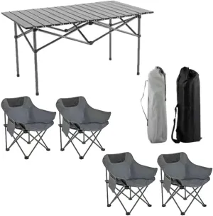 Portable Foldable Camping Table with Chair Set, Aluminum Roll-up Top Picnic Lightweight Furniture Set for BBQ Garden Hiking Fishing